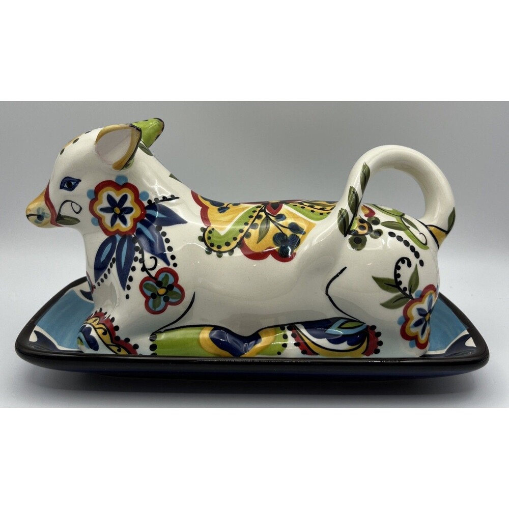 Espana Lifestyle Bocca ceramic cow shaped covered butter dish 8x5 in